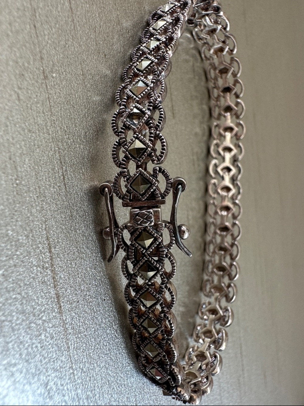 Intricate Silver-Tone Filigree Bracelet with Chain Accent
